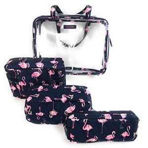 VERA BRADLEY 4 PIECE TRAVEL COSMETIC ORGANIZER FLAMINGO FIESTA